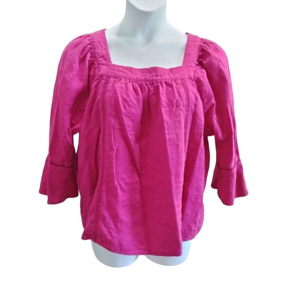 Time & Tru Fuchsia Top Size XXL (20) Square Neck Blouse Ruffled 3/4 Sleeves - Picture 2 of 8